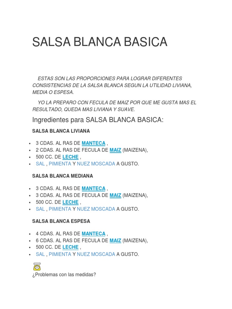 Salsa Blanca Basica | PDF