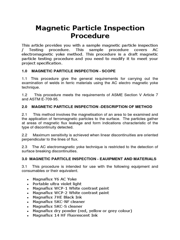 Particle Inspection Procedure | PDF | Testing | Magnetic Field