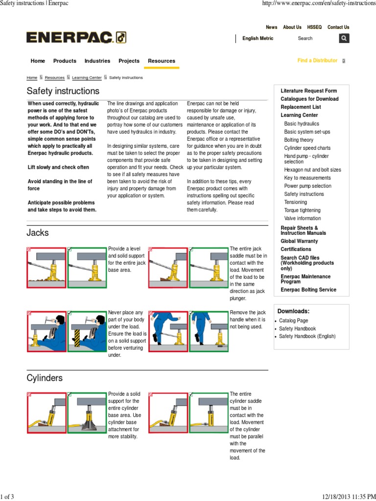 Safety Instructions Enerpac PDF Valve Pump