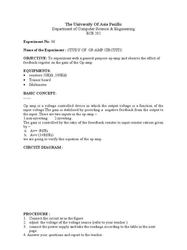 Op-Amp Circuit Experiment Guide | PDF | Computers | Technology ...