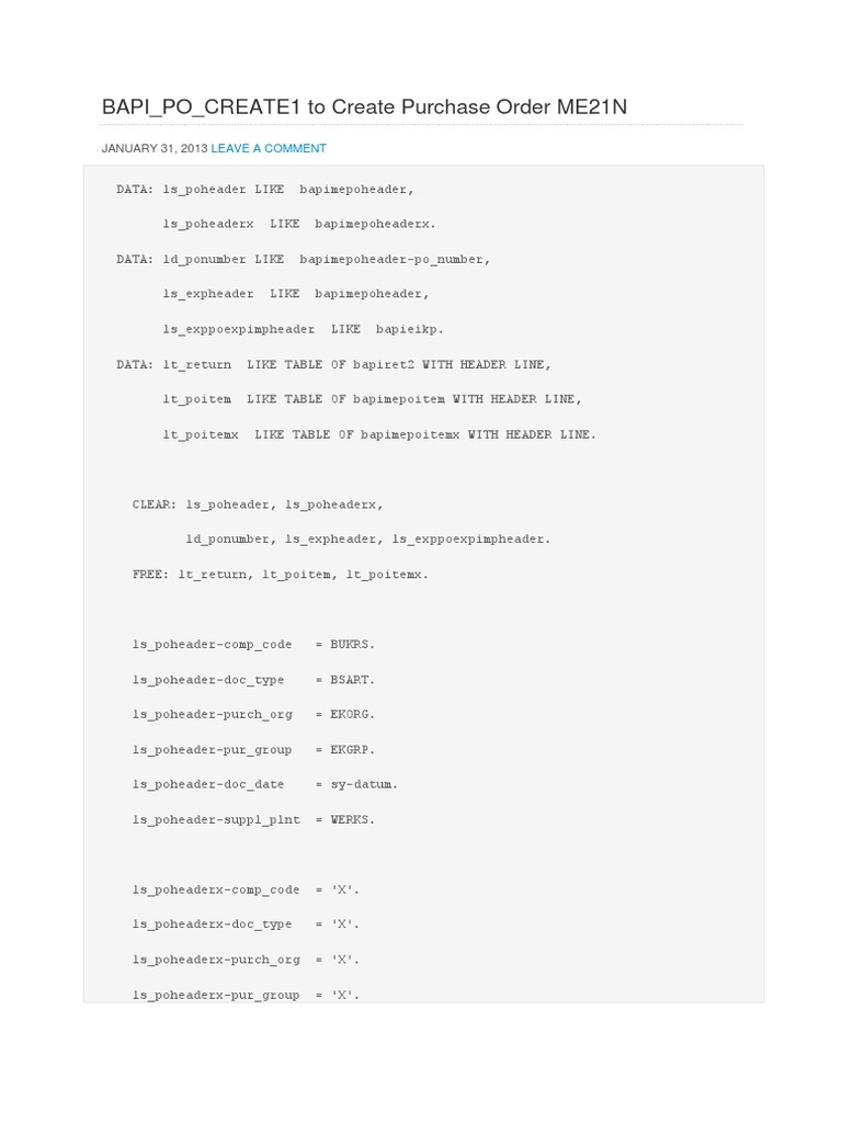 Create PO with BAPI_PO_CREATE1 | PDF