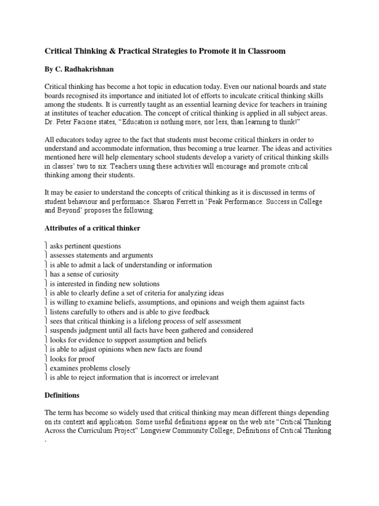 Critical thinking application paper definition