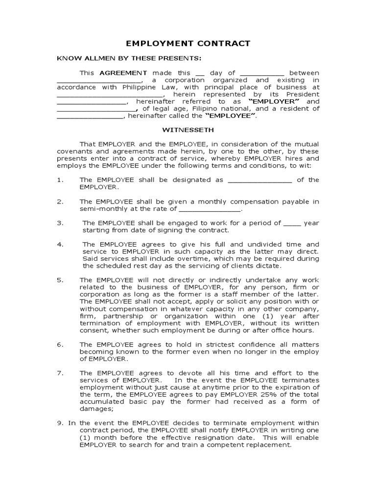 Simple Employment Contract Template | PDF | Civil Law (Legal System ...