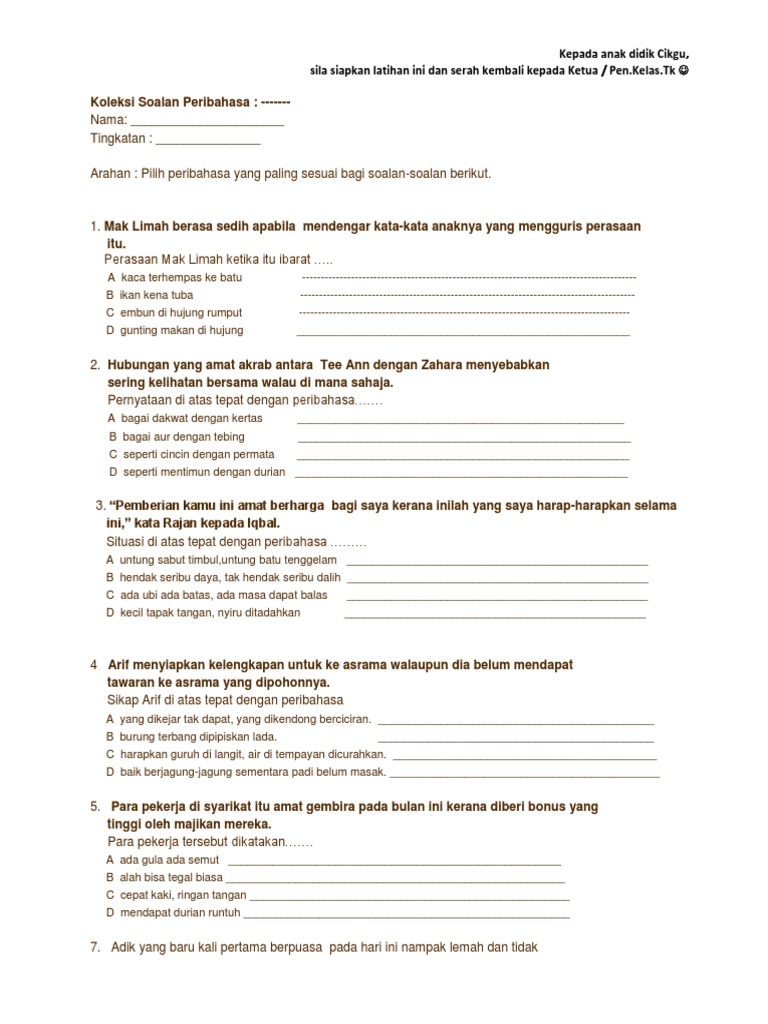 Koleksi Soalan Peribahasa Edited 1 5 Pdf