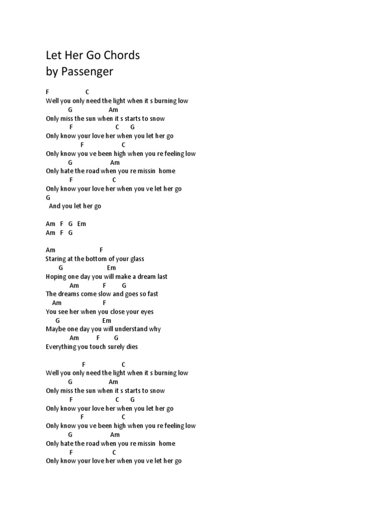 Let Her Go Passenger Chords