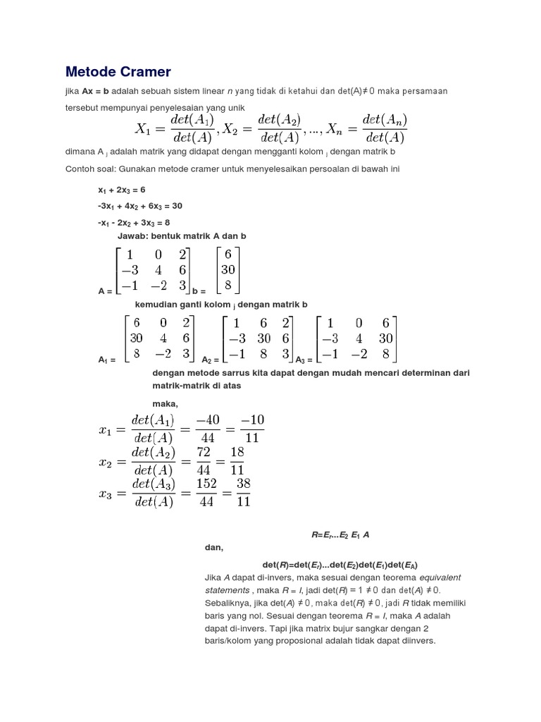 27++ Contoh Soal Matriks Cramer - Kumpulan Contoh Soal