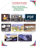 Types of New, Patented, Solar Energy Utilising Equipment of High Efficiency With Energy Storing