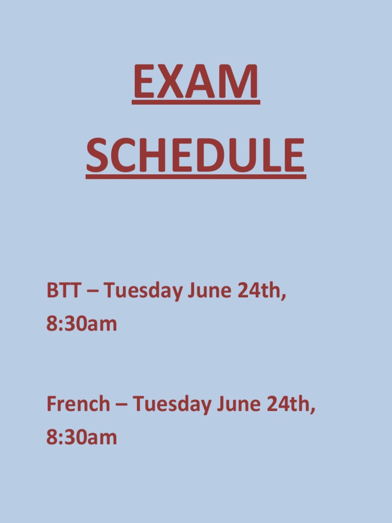 Exam Schedule for June 24th | PDF