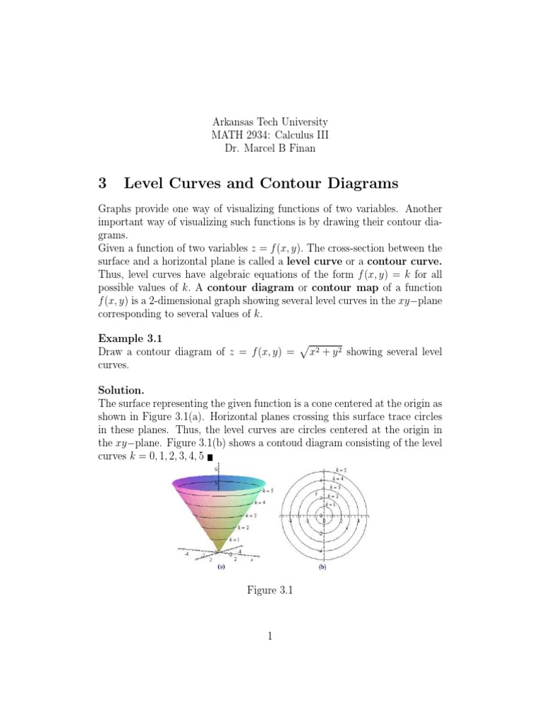 Cal123 Level Curves And Contour Diagrams Pdf Contour Line Curve