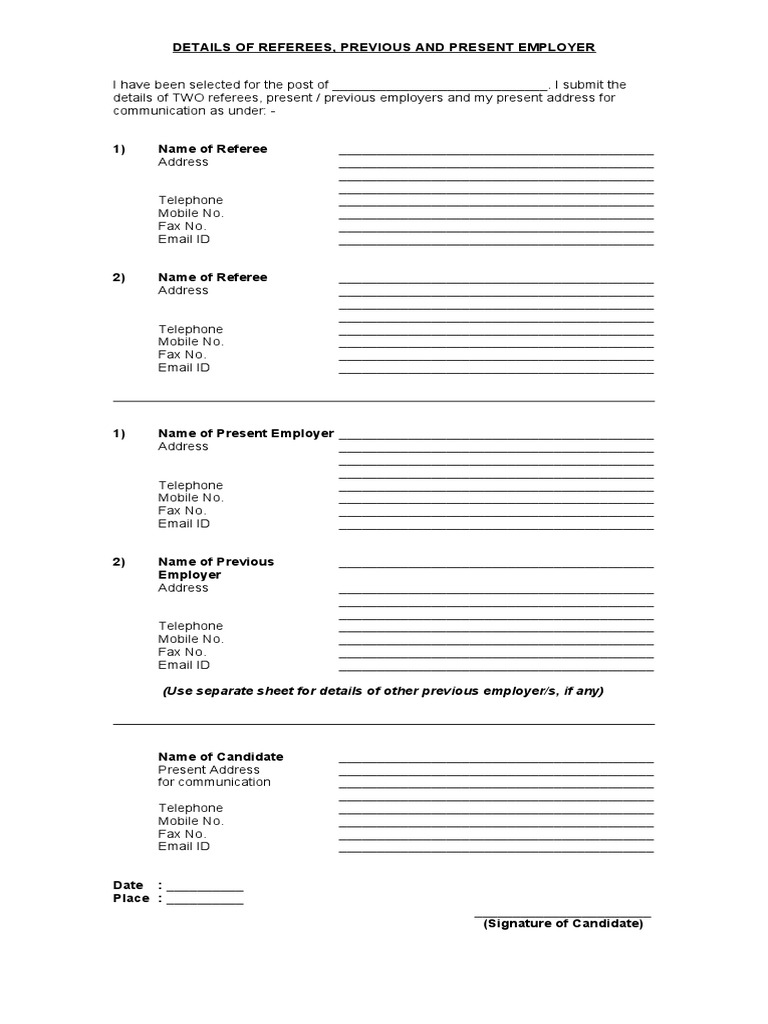 Referee and Employer Details Template | PDF | Career & Growth