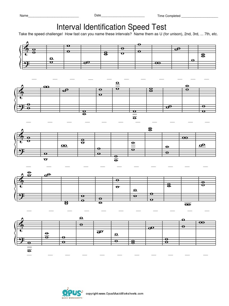 Music Interval Identification Speed Test Theory Worksheet PDF Music
