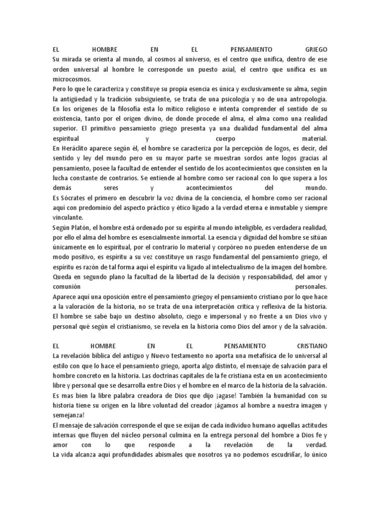 El Hombre en El Pensamiento Griego | PDF | Esencia | Alma