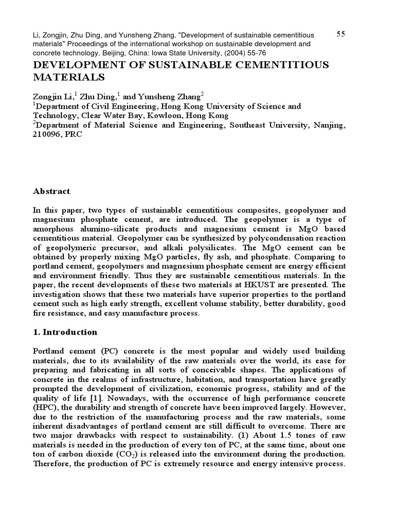 Sustainable Cementitious Materials Development | PDF | Concrete | Cement
