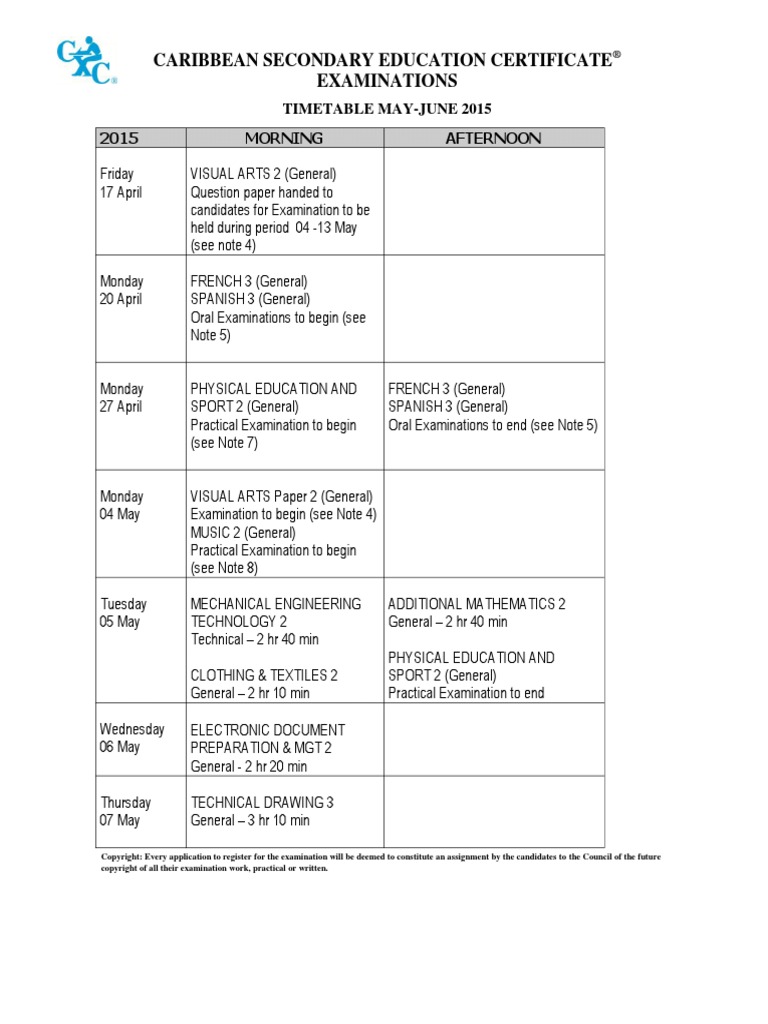Cxc may june timetable image