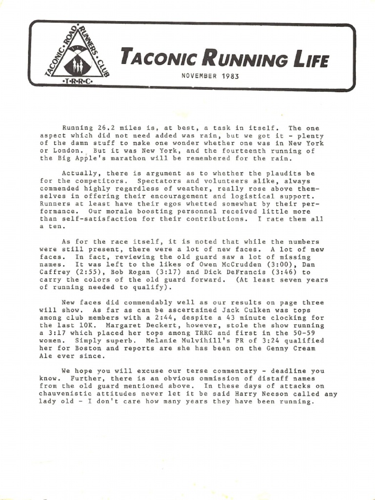 Taconic Running Life: ' T R R C | PDF