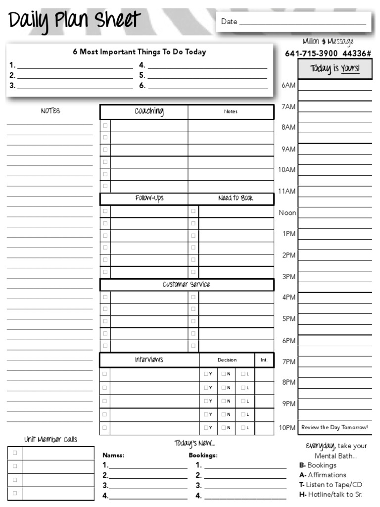 MK Daily Plan Sheet | PDF | Career & Growth | Business