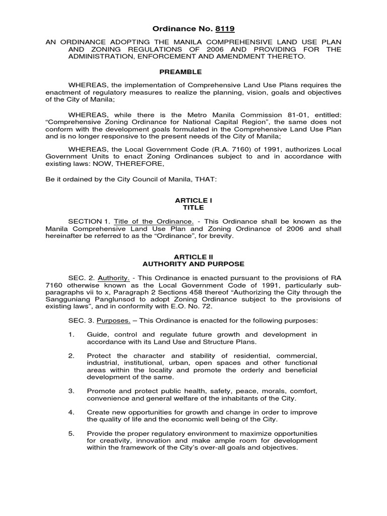 Manila Ordinance Zoning Building Code