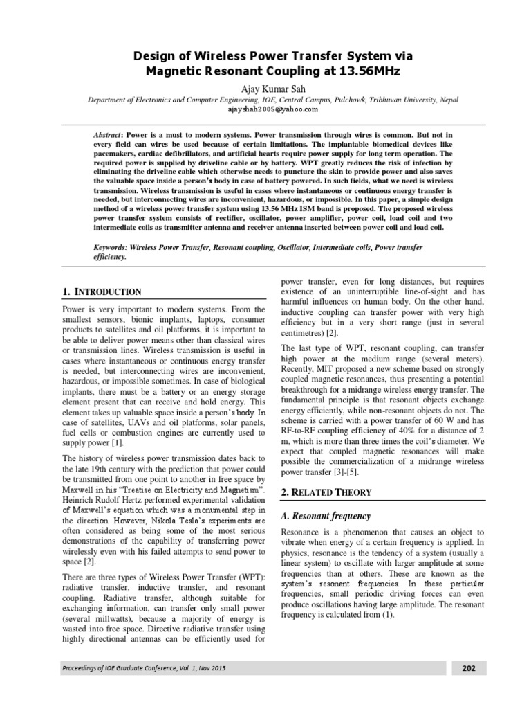 Wireless Power Transfer Design at 13.56MHz | PDF
