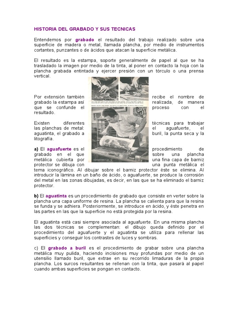 Historia Del Grabado y Sus Tecnicas Grabado Grabando