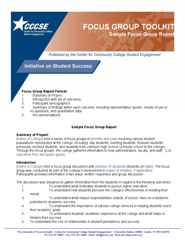 FG Toolkit - Sample Focus Group Report | Focus Group | Academic Degree
