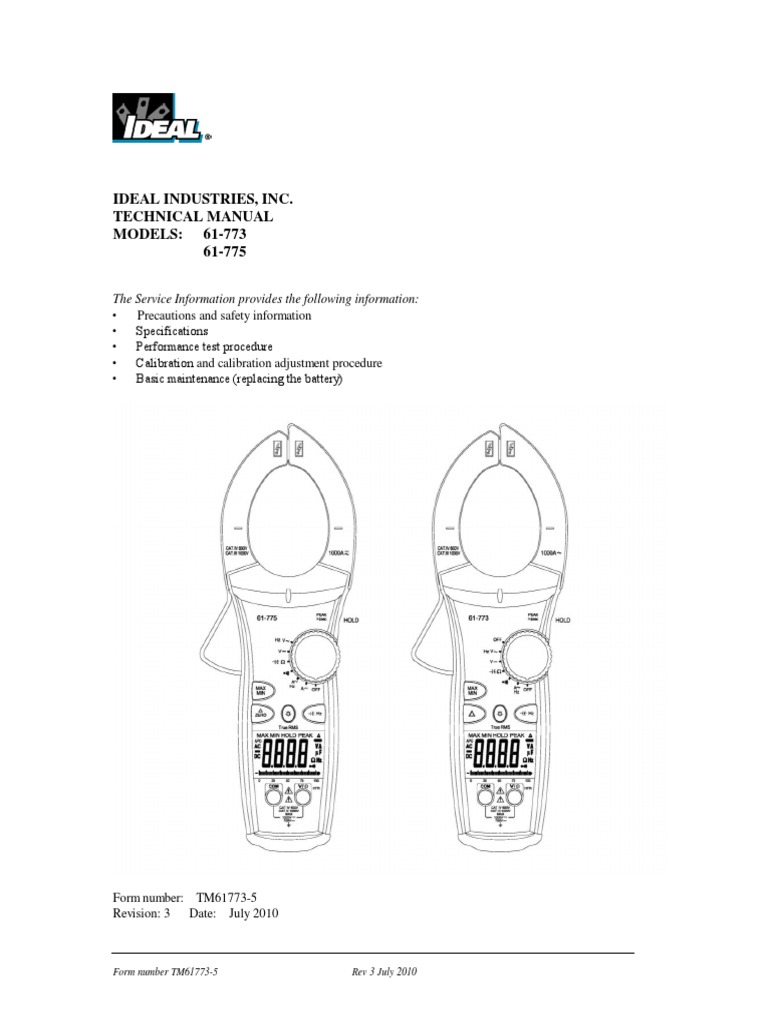 Ideal Industries, Inc. Technical Manual Models 61773 61775 PDF