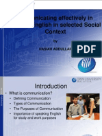 Communicating Effectively in Spoken English in Selected Social Context