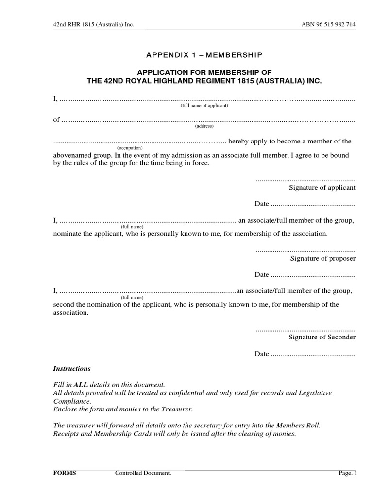 Membership Application Form 42nd RHR | PDF | Accountant | Justice Of ...