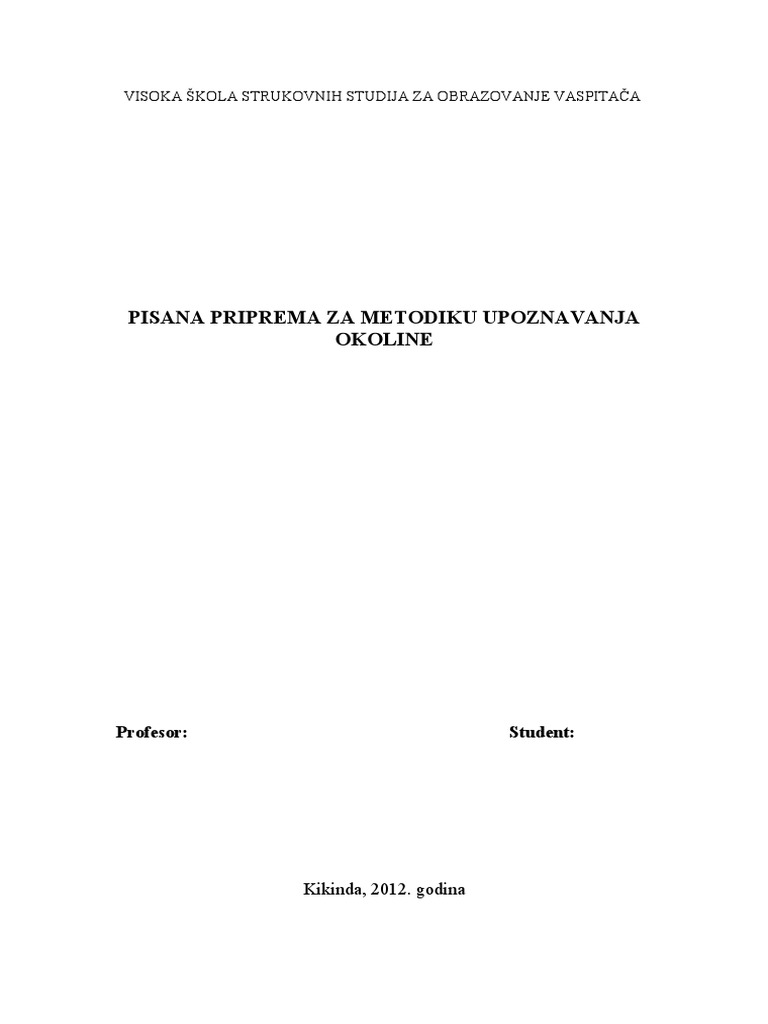 Pisana priprema iz metodike upoznavanja okoline