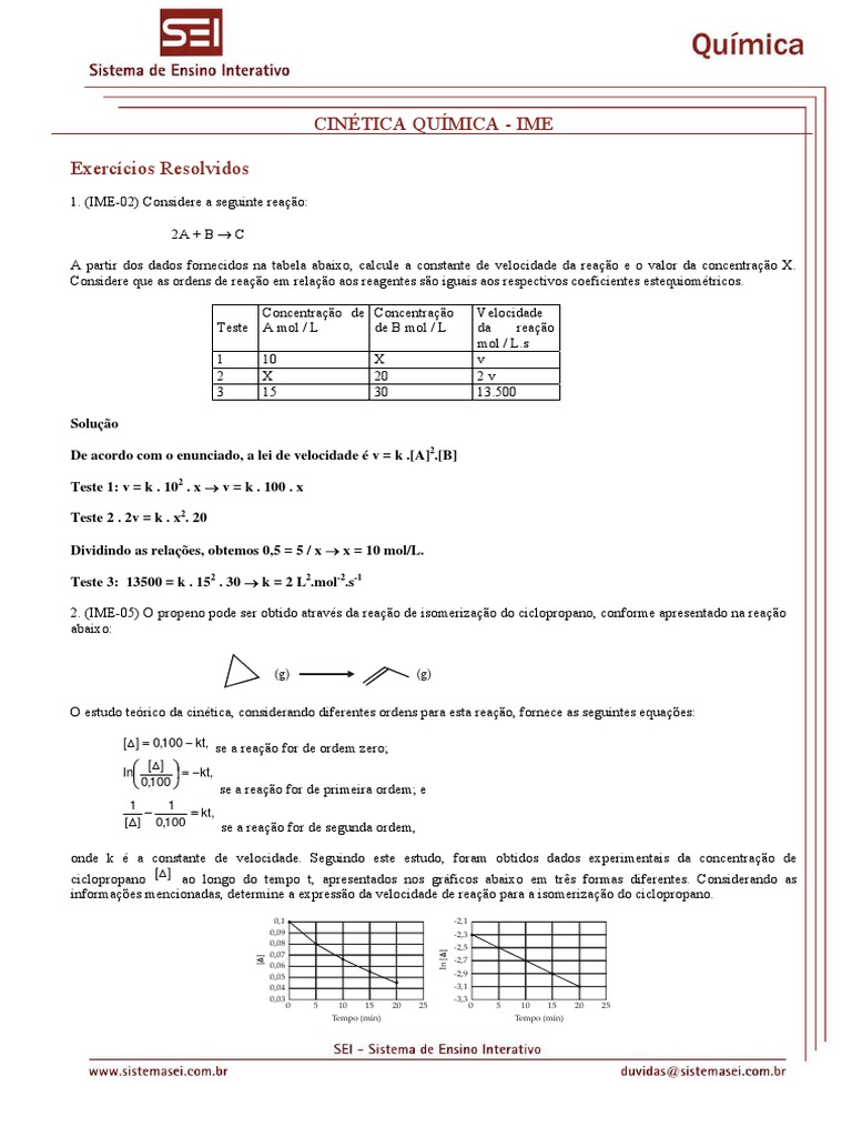 Exercícios Resolvidos de Cinética Química | PDF | Cinética Química ...