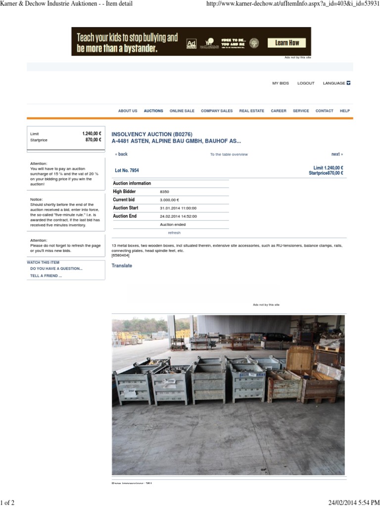 Insolvency Auction (B0276) A-4481 Asten, Alpine Bau GMBH, Bauhof As.. | PDF  | Home & Garden