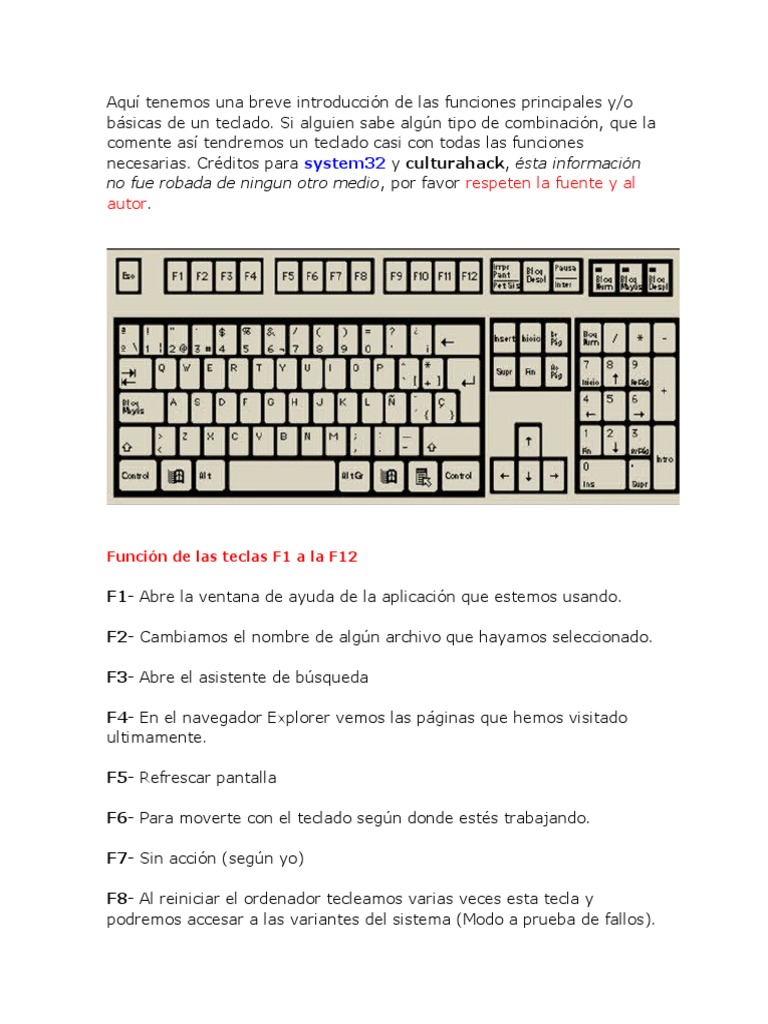 Funciones Del Teclado | PDF | Software del sistema | Informática