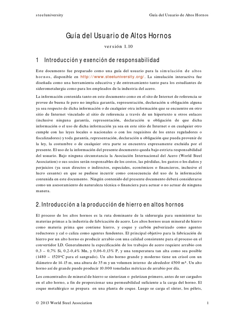 BF Simulation User Guide | PDF | Arrabio | Alto horno