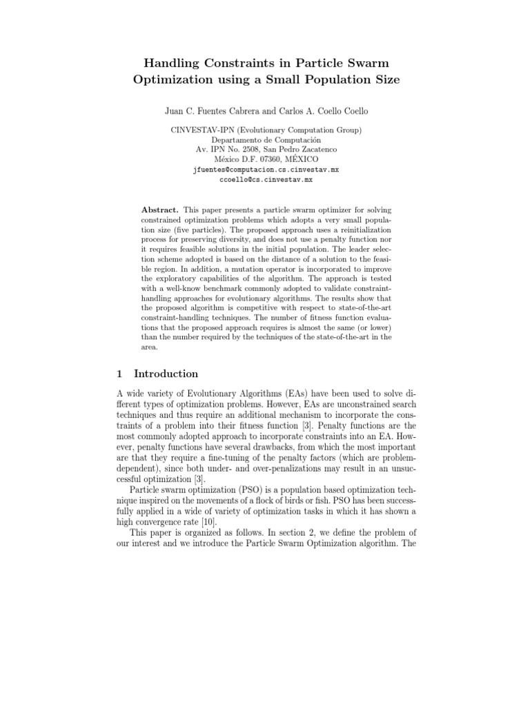 Handling Constraints in Particle Swarm Optimization Using A Small ...