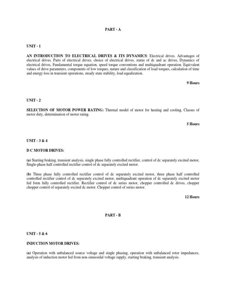 Industrial Drives Syllabus PDF Electric Motor Direct Current