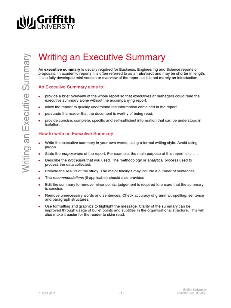Writing An Executive Summary  PDF