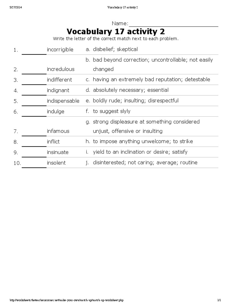 Vocabulary 17 Activity 2 | PDF | Career & Growth