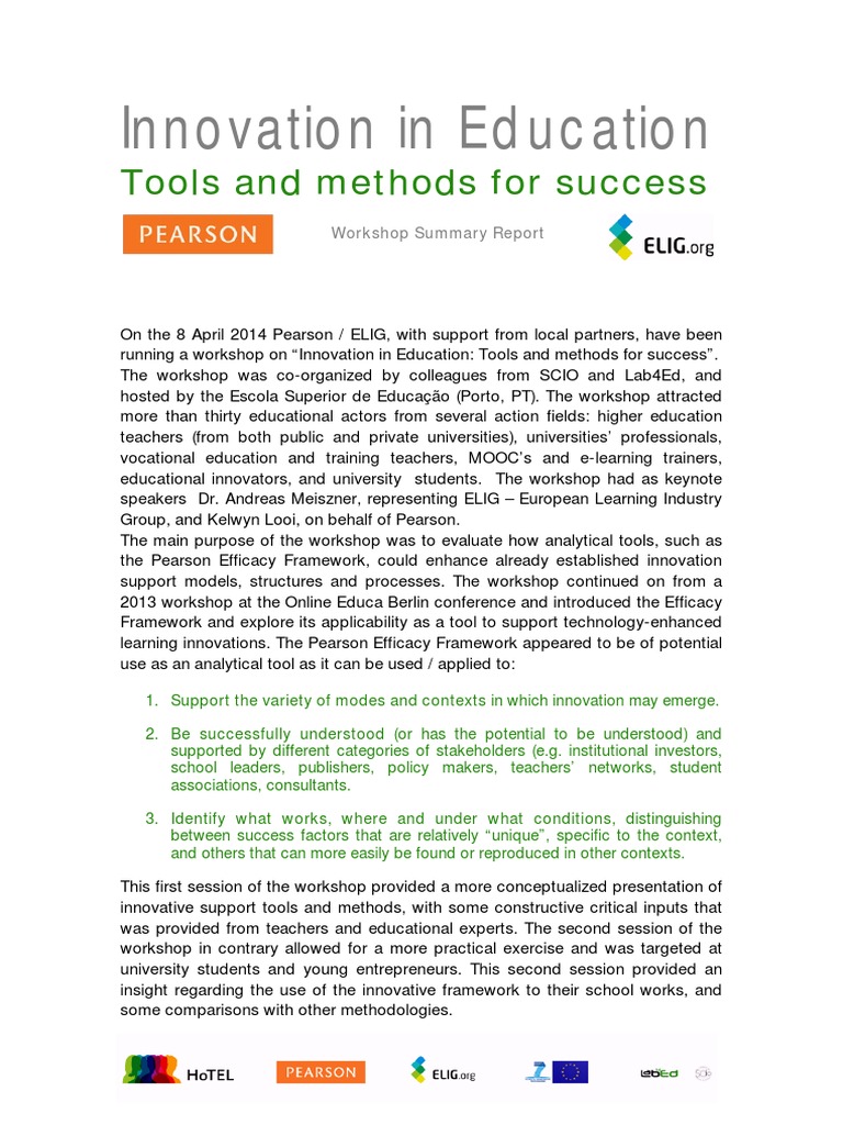 Innovation in Education Workshop Summary | PDF | Educational Technology ...
