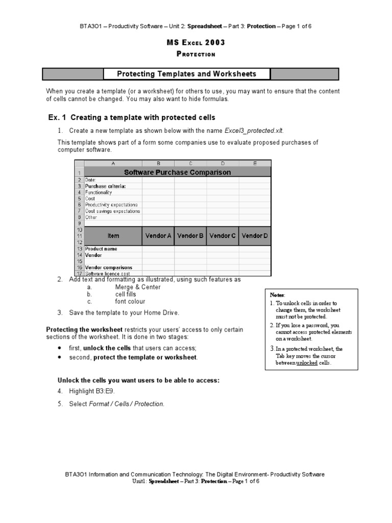 BTA3O1 - Productivity Software - Unit 2: Spreadsheet - Part | PDF ...