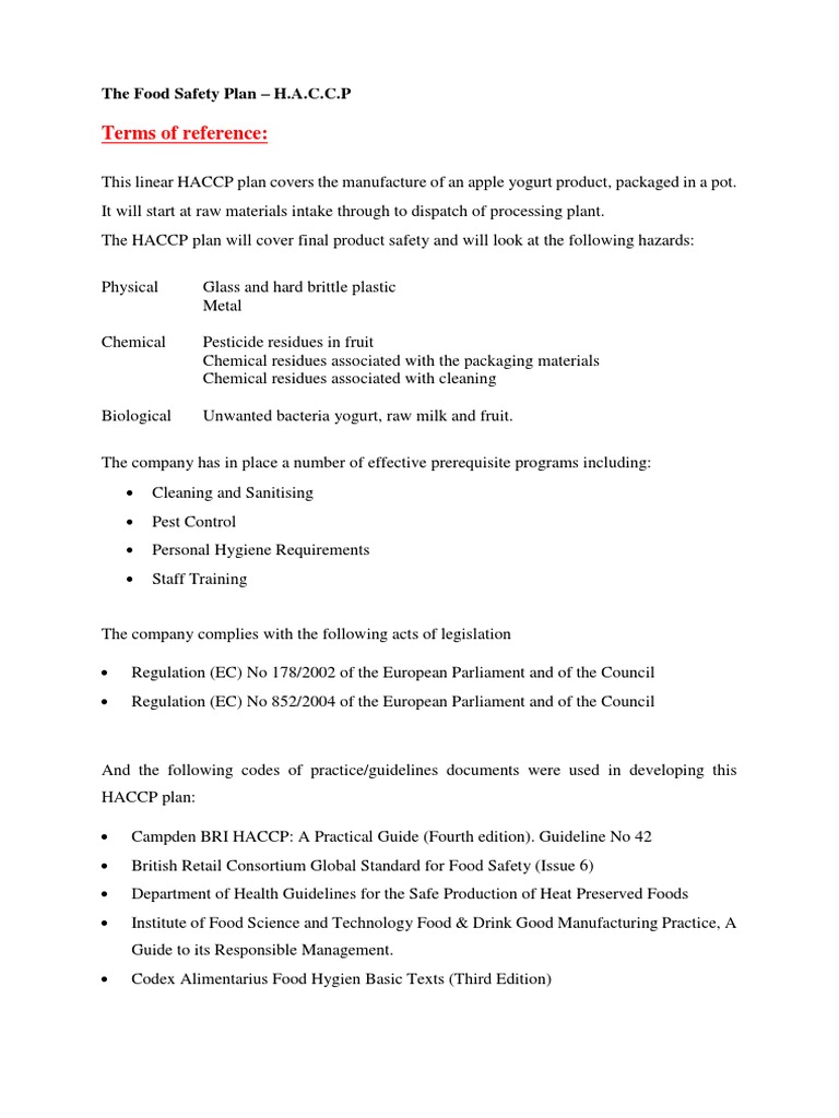 Yogurt HACCP Plan Hazard Analysis And Critical Control Points Food Safety