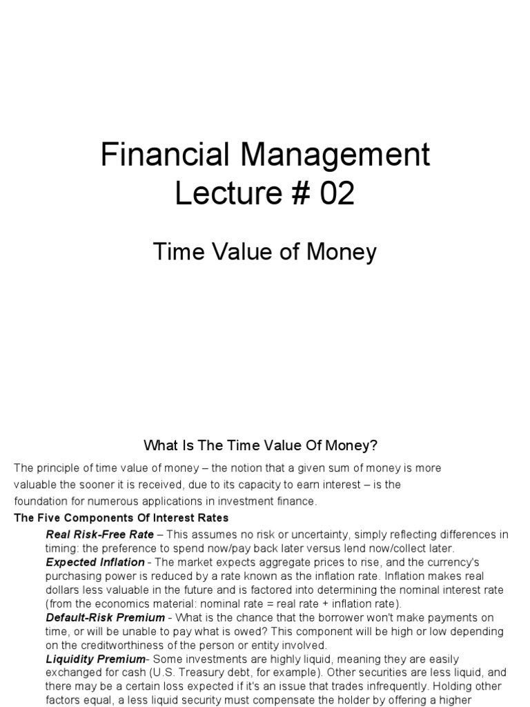 Financial Management Time Value of Money Lecture 2,3 and 4 Present