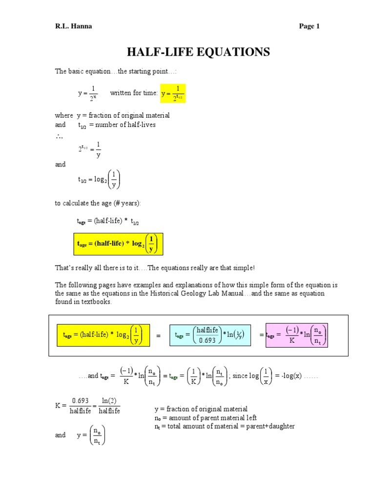 Half Life Equations Logarithm Exponentiation