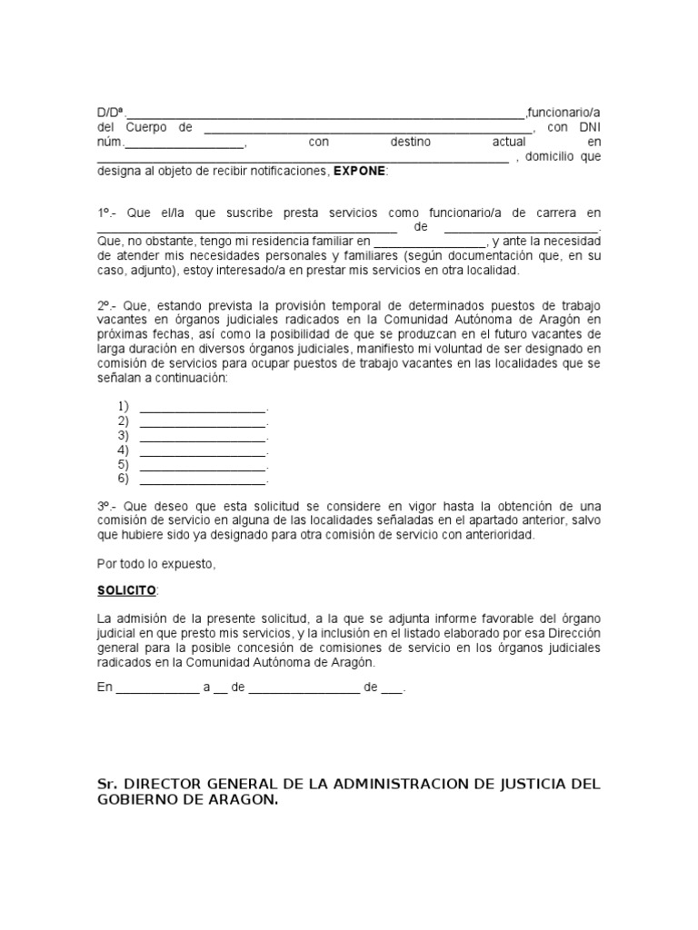 Modelo Solicitud Comision De Servicios