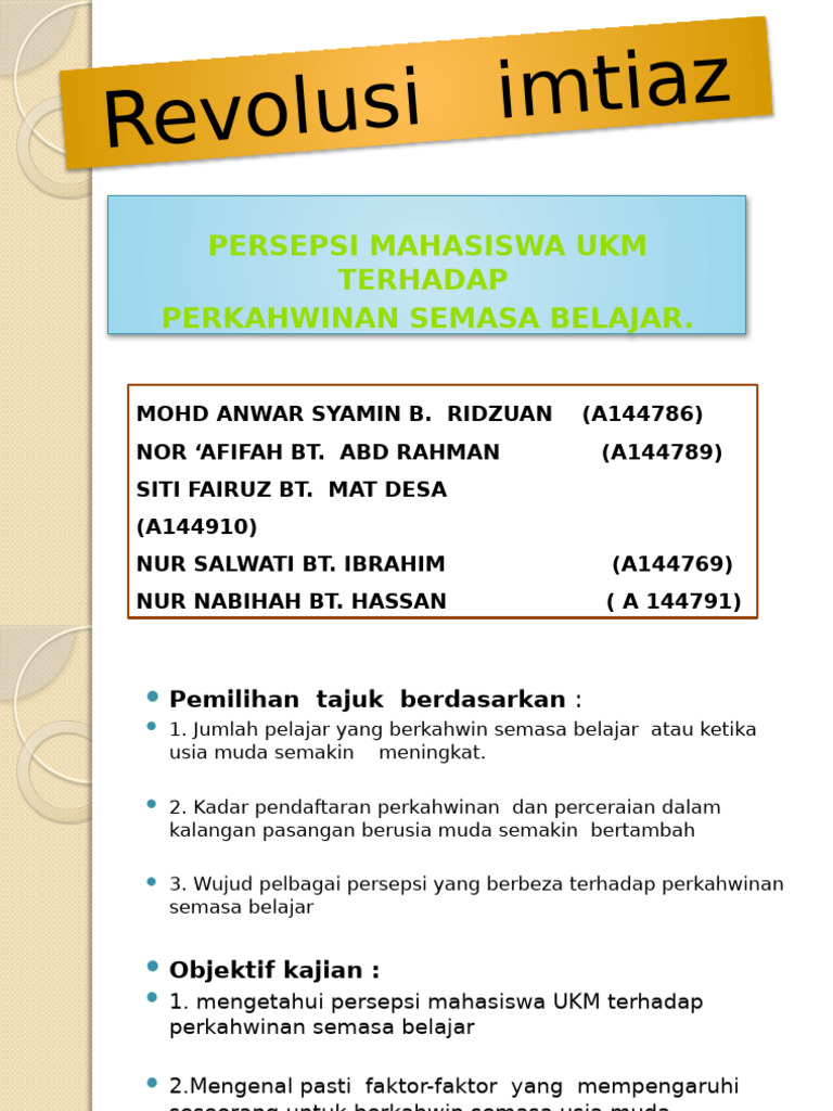 Persepsi Mahasiswa Ukm Terhadap Isu Kahwin Muda Pdf
