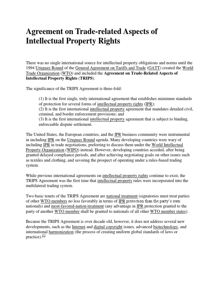 Agreement On Trade-Related Aspects of Intellectual Property Rights ...