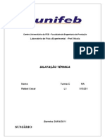 Relatorio de Fisica Dilatação Térmica