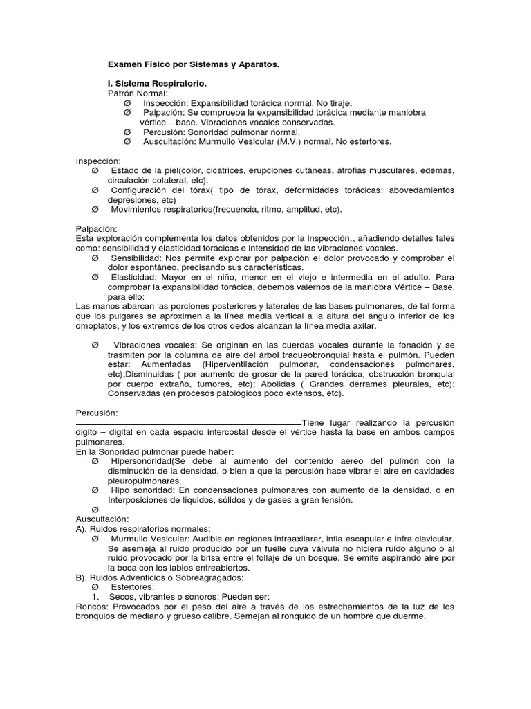 Examen Físico Por Sistemas y Aparatos Pulmón Anatomía