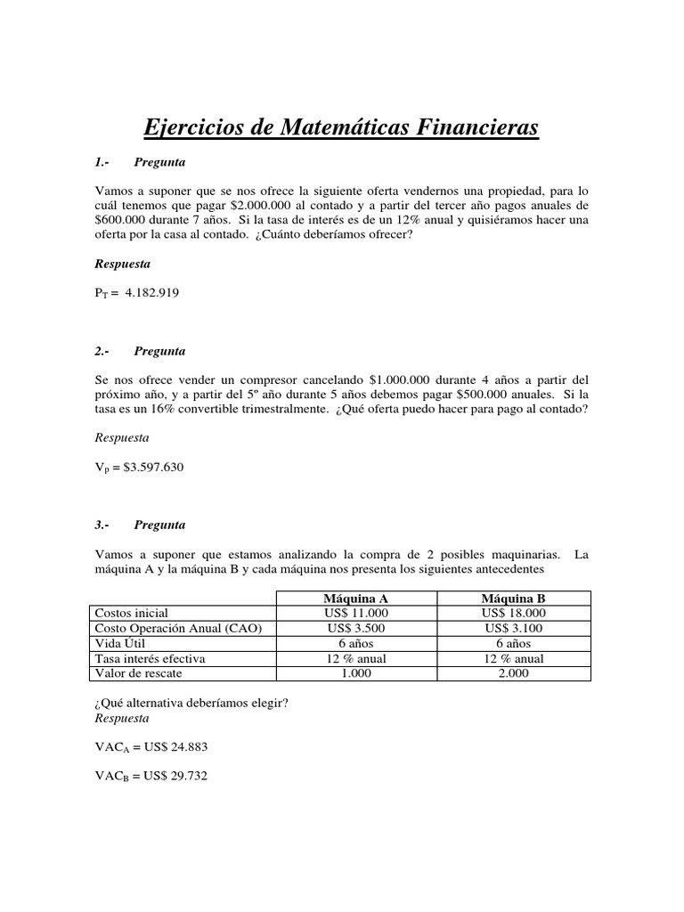 Ejercicios de Matemáticas Financieras | PDF | Interés | Deuda