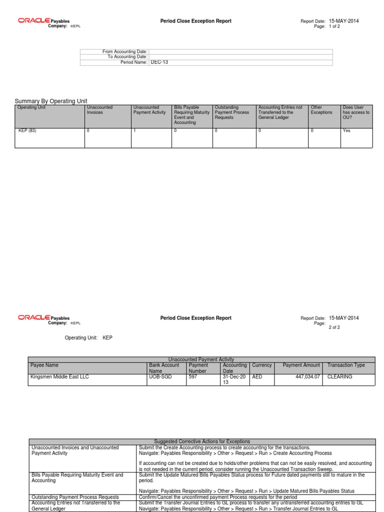 Period Close Exception Report Summary | PDF | Technology & Engineering