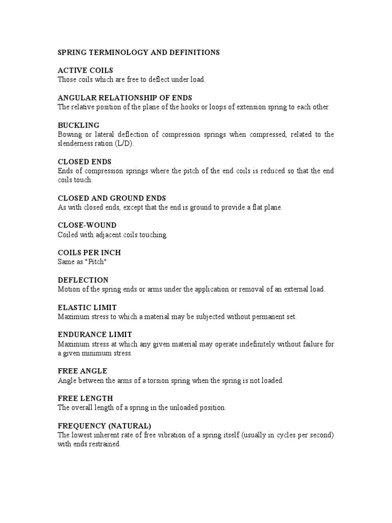 Spring Terminology and Definitions PDF Young's Modulus Elasticity