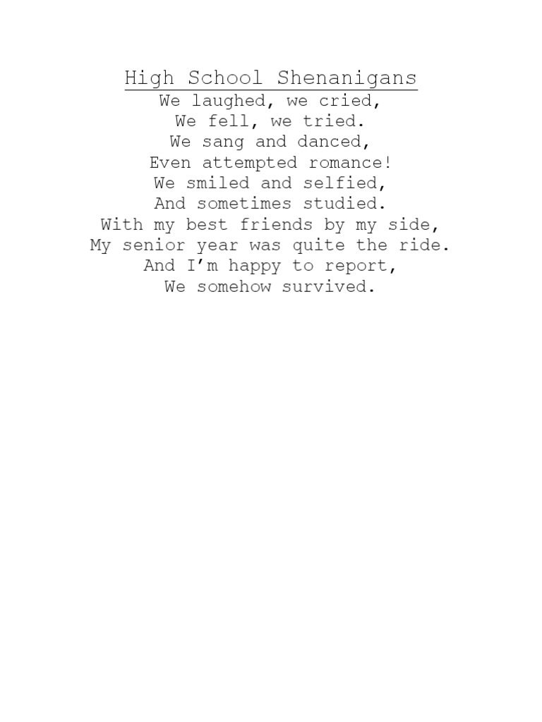 Senior Year Adventures Poem PDF
